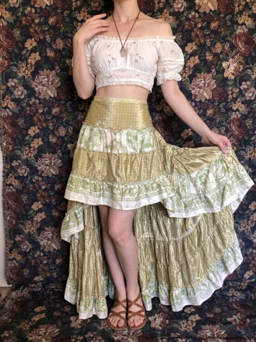 Whimsigoth High Low Maxi Skirt Fairycore Cottagecore Tiered Festival Skirt